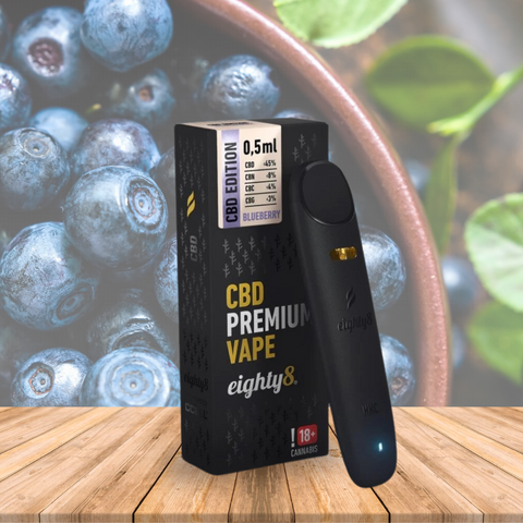 Vape de CBD 45%, Premium Blueberry, Eighty8 0.5ml