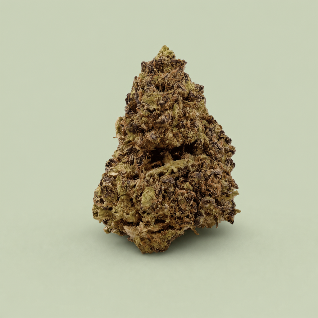 Fleur de CBD Blueberry Muffin sur fond vert sauge