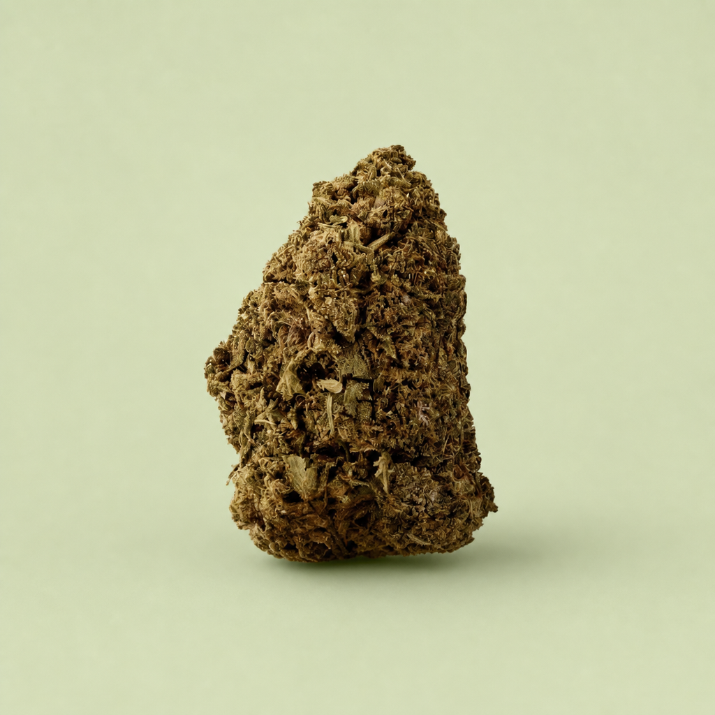 Fleur de CBD Cali Pink sur fond vert sauge