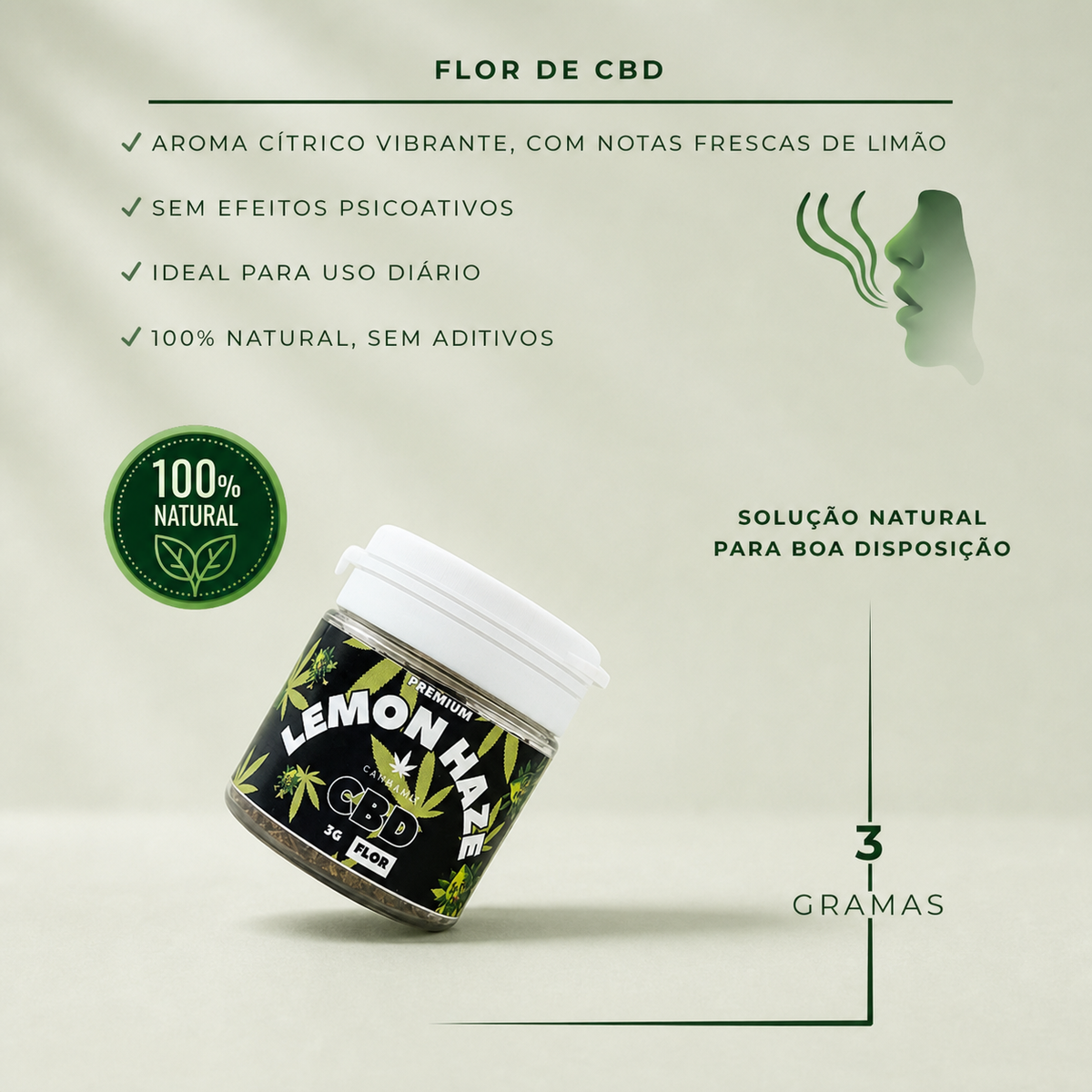 Informations Flor de CBD Lemon Haze Premium 3g sur fond Beldia